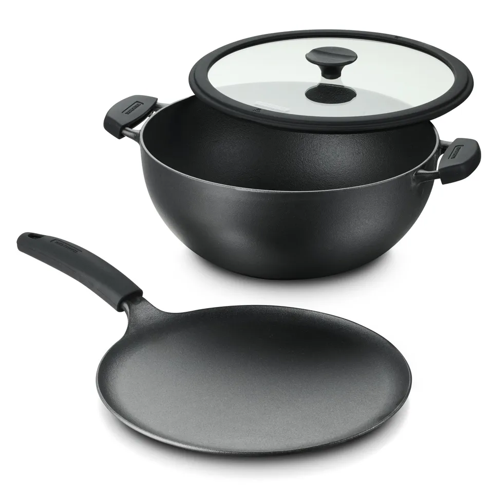 tramontina-3-piece-pre-seasoned-cast-iron-7-quart-deep-kadai-11-inch-flat-tawa-c image 1