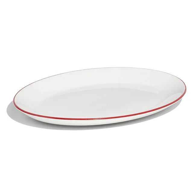 made-in-serving-platter-13-inch-white-with-red-rim-fully-alumina-vitrified-porce image 1