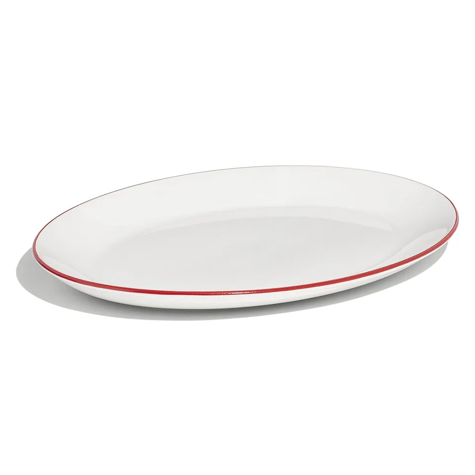 made-in-serving-platter-13-inch-white-with-red-rim-fully-alumina-vitrified-porce image 1