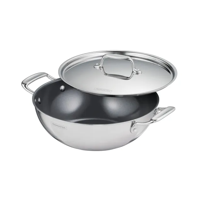 tramontina-utsava-tri-ply-clad-covered-kadai-with-ceramic-interior image 1