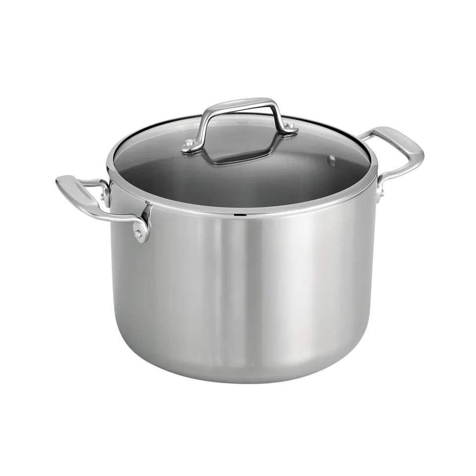 tramontina-gourmet-tri-ply-clad-8-quart-stainless-steel-covered-stock-pot-with-g image 1