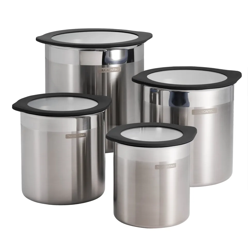 tramontina-4-piece-stainless-steel-canister-set-with-airtight-tempered-glass-lid image 1