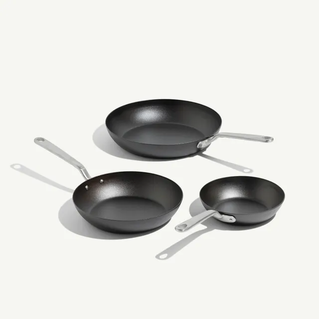 made-in-seasoned-carbon-steel-frying-pan-set-3-piece-pre-seasoned-skillet-set image 1