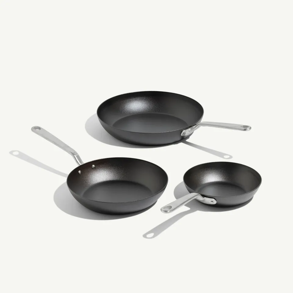 made-in-seasoned-carbon-steel-frying-pan-set-3-piece-pre-seasoned-skillet-set image 1