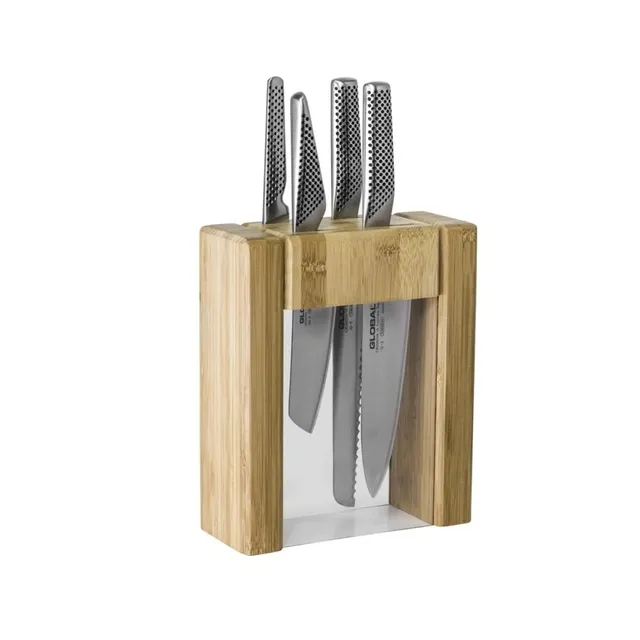 global-teikoku-5-piece-stainless-steel-knife-block-set-cromova-18-steel-chef-bre image 1