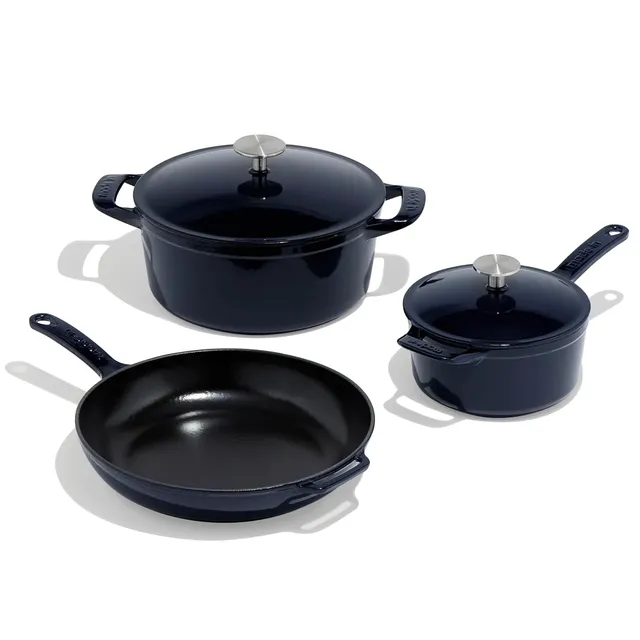made-in-5-piece-enameled-cast-iron-cookware-set-blue-dutch-oven-with-lid-skillet image 1