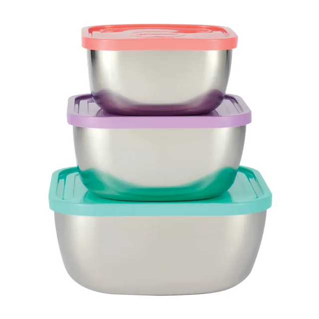 tramontina-6-piece-stainless-steel-covered-square-container-set-multi-color-lids image 1