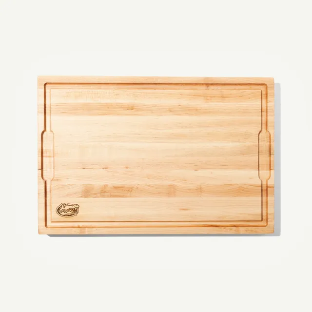 made-in-university-of-florida-maple-wood-butcher-block-laser-engraved-gators-log image 1