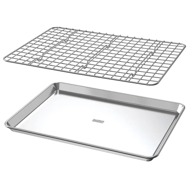 baker-s-secret-18-100-recycled-aluminum-cookie-sheet-with-cooling-rack-set image 1