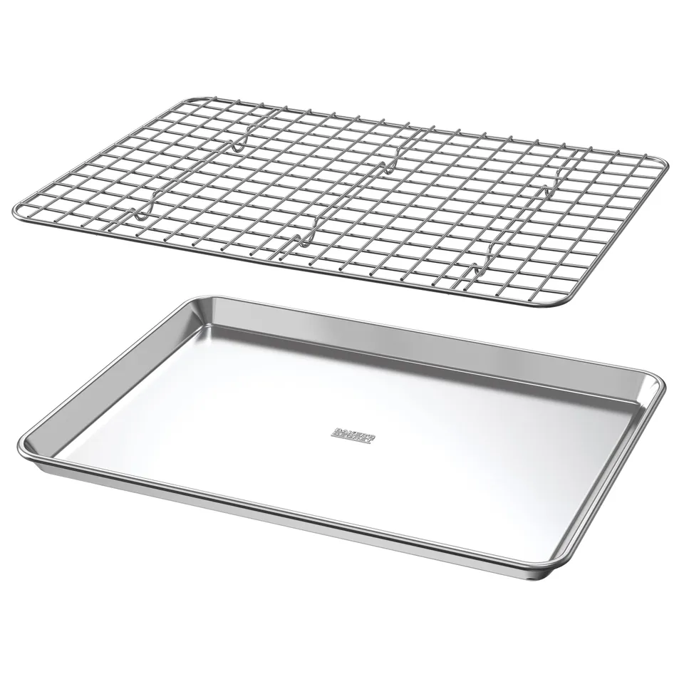 baker-s-secret-18-100-recycled-aluminum-cookie-sheet-with-cooling-rack-set image 1