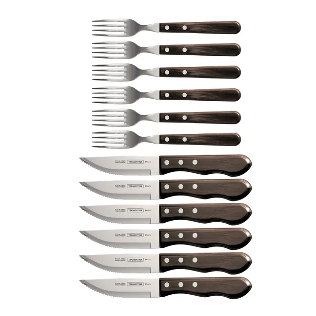 tramontina-porterhouse-12-piece-polywood-steak-knife-and-fork-set-6-serrated-hig image 1