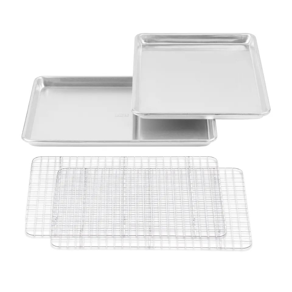 baker-s-secret-4-piece-aluminum-cookie-sheet-and-cooling-rack-set-100-recycled-a image 1
