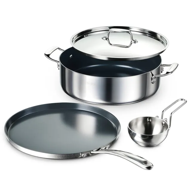 tramontina-6-5-quart-covered-stainless-steel-casserole-with-12-inch-dosa-tawa-ta image 1