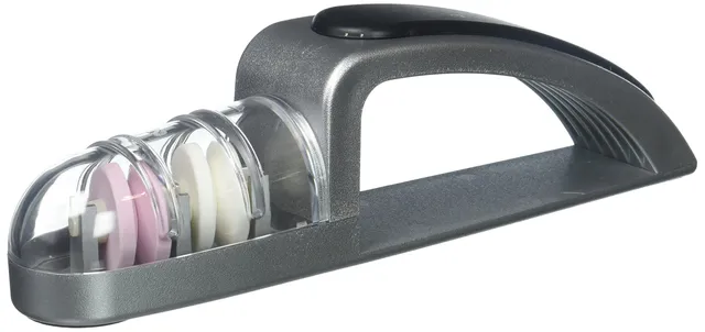 global-minosharp-440-sb-two-stage-ceramic-wheel-knife-sharpener-silver-black image 1
