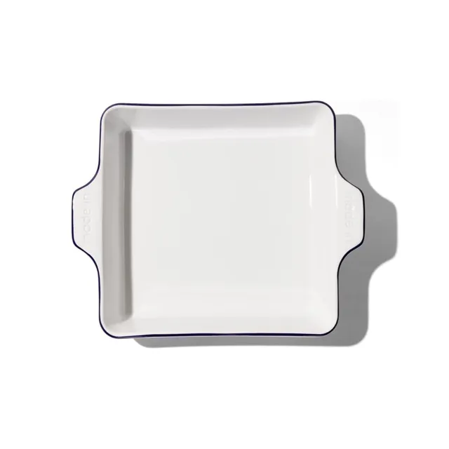 made-in-square-baking-dish-8x8-handcrafted-french-porcelain-navy-rim-thermal-sho image 1