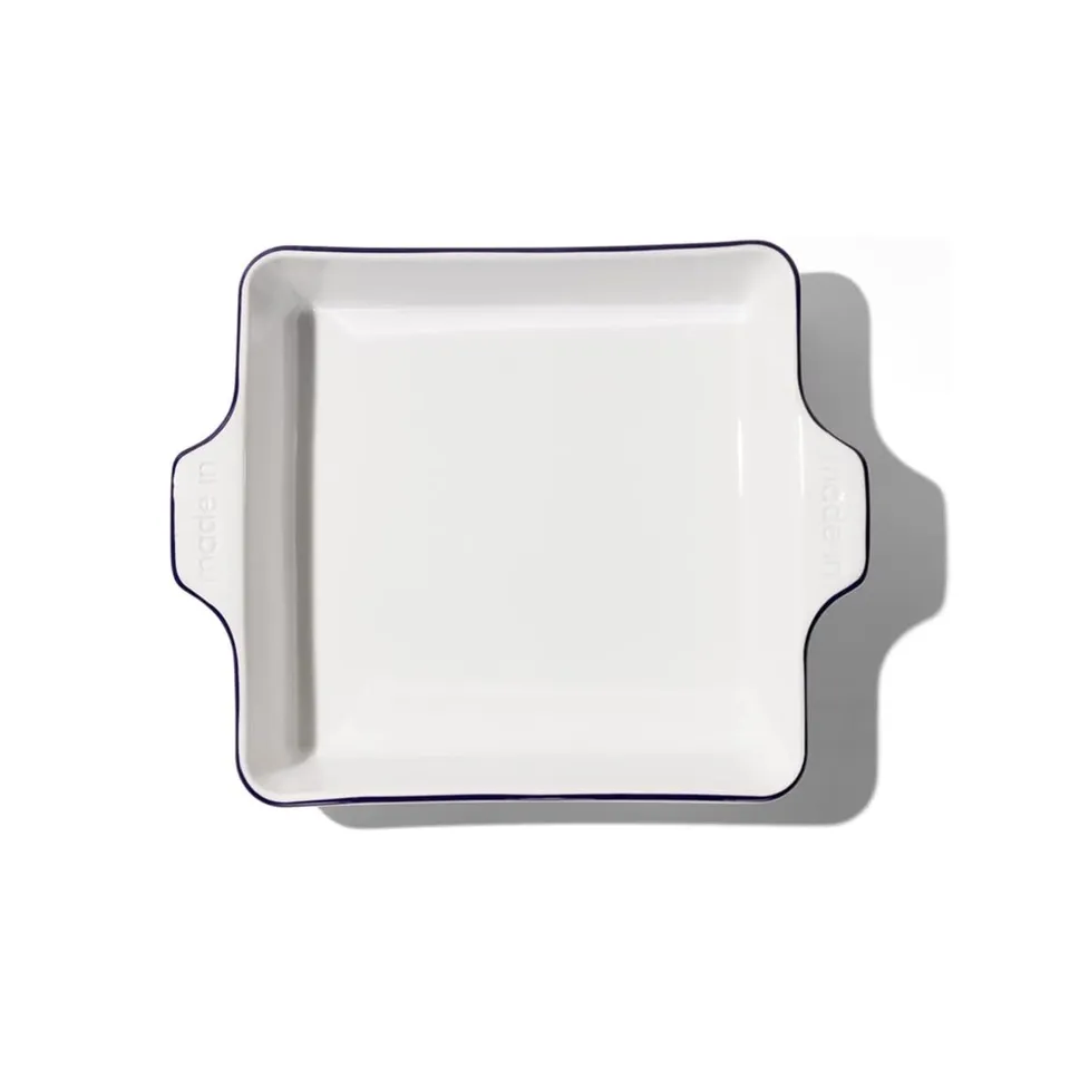 made-in-square-baking-dish-8x8-handcrafted-french-porcelain-navy-rim-thermal-sho image 1