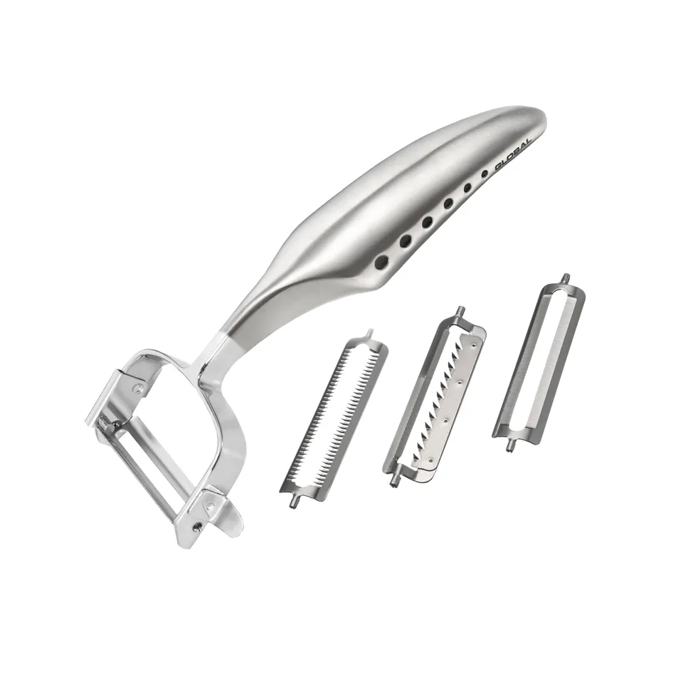 global-3-way-peeler-with-interchangeable-blades-lightweight-japanese-stainless-s image 1