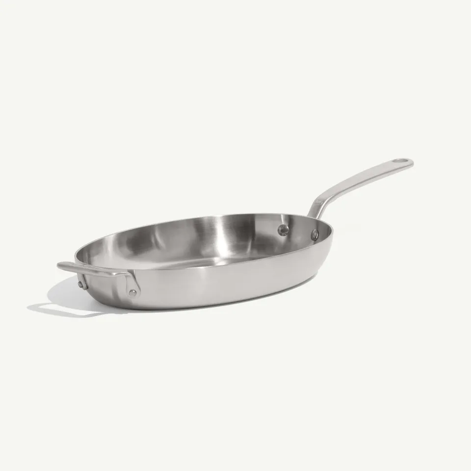 made-in-5-ply-stainless-clad-fish-pan-elongated-skillet-for-whole-fish-and-crisp image 1