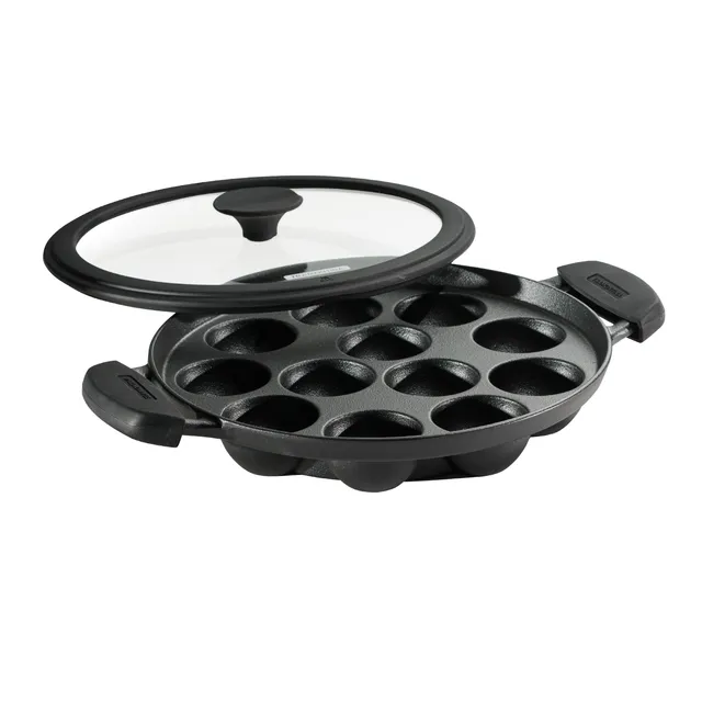 tramontina-utsava-pre-seasoned-cast-iron-paniyarrakal-pan-with-lid-disamatic-cas image 1