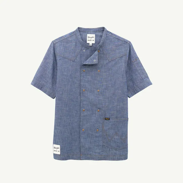 wrangler-x-made-in-chef-wear-lightweight-double-breasted-denim-chef-shirt-for-ki image 1