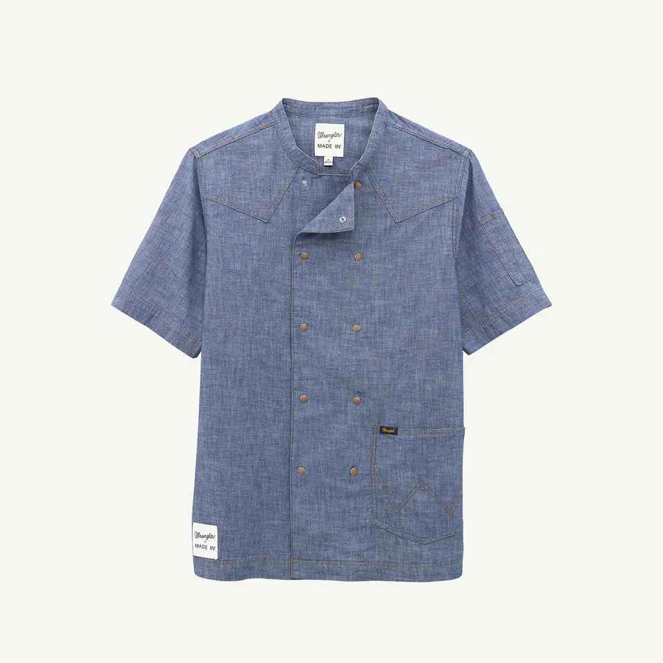 made-in-x-wrangler-double-breasted-lightweight-denim-chef-shirt image 1