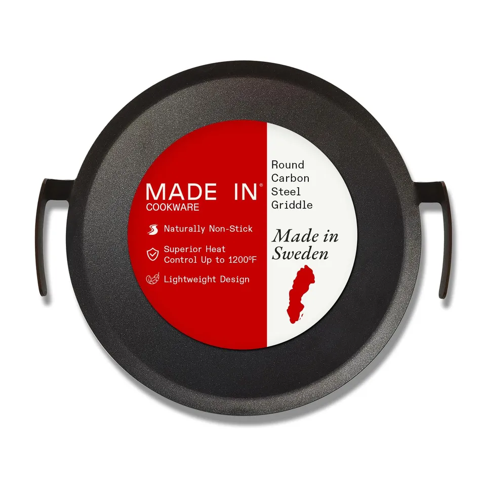 made-in-seasoned-17-round-carbon-steel-griddle-pre-seasoned-grill-griddle-for-ke image 1