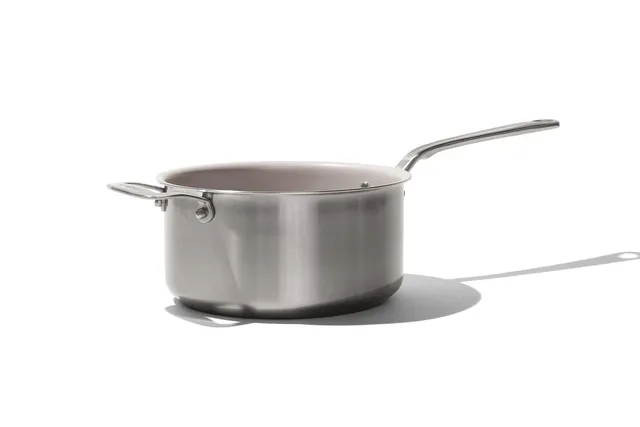 made-in-procoat-4-quart-non-stick-sauce-pan-with-lid-champagne-5-ply-stainless-c image 1