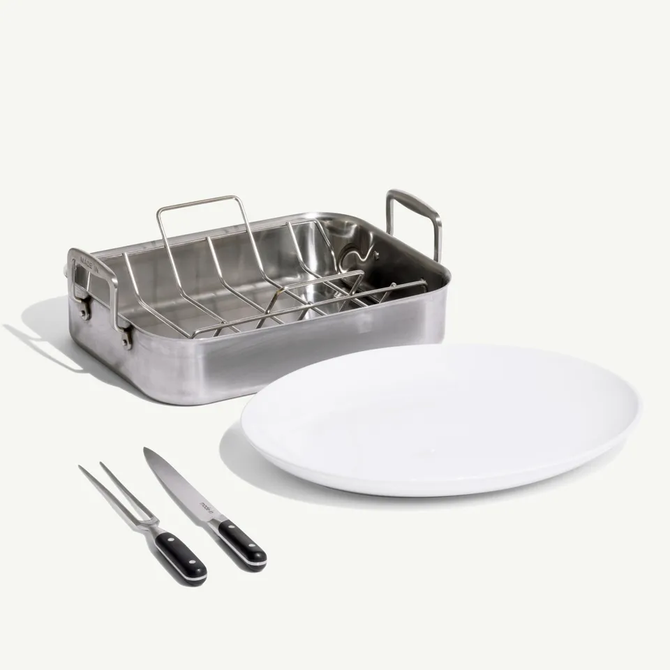 made-in-ultimate-holiday-set-large-stainless-clad-roasting-pan-with-rack-turkey- image 1