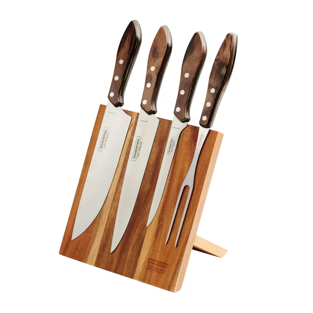 tramontina-churrasco-bbq-5-piece-cutlery-set-with-magnetic-wood-block image 1