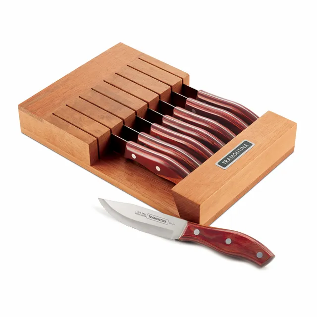 tramontina-gourmet-porterhouse-9-piece-steak-knife-set-with-hardwood-block image 1