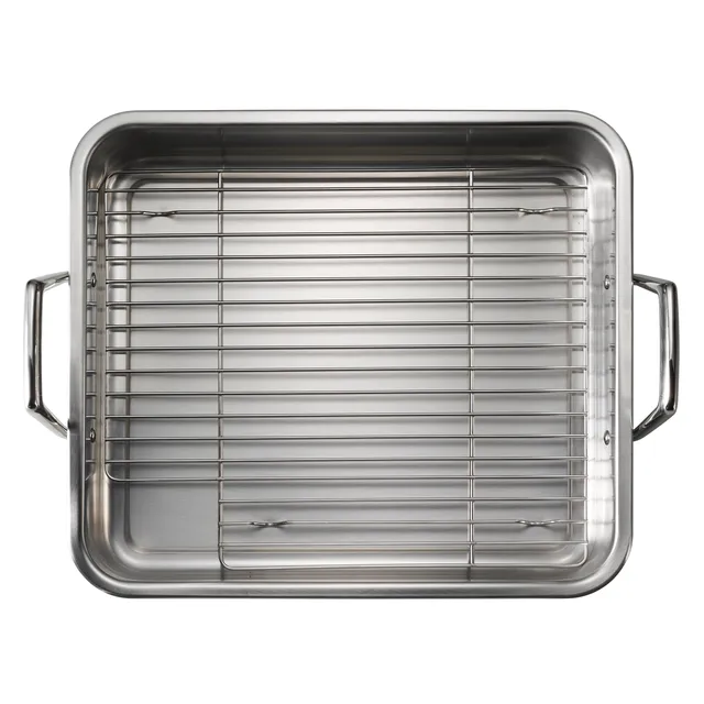 tramontina-prima-16-5-in-stainless-steel-deep-roasting-pan-with-basting-grill-v- image 1