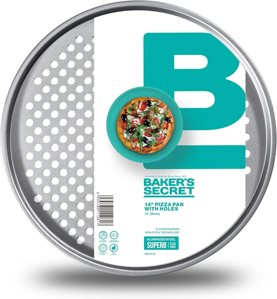 baker-s-secret-aluminized-steel-pizza-crisper-14-inch-perforated-nonstick-pizza- image 1