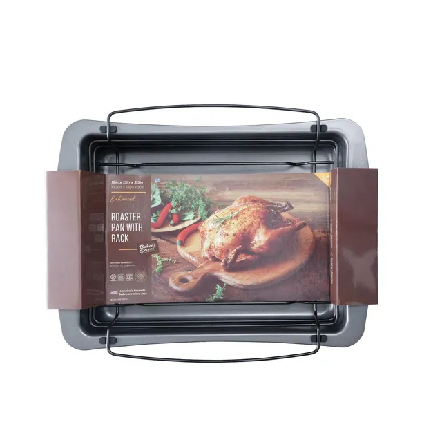 baker-s-secret-medium-roaster-with-rack-15-x-12-non-stick-carbon-steel-oven-safe image 1