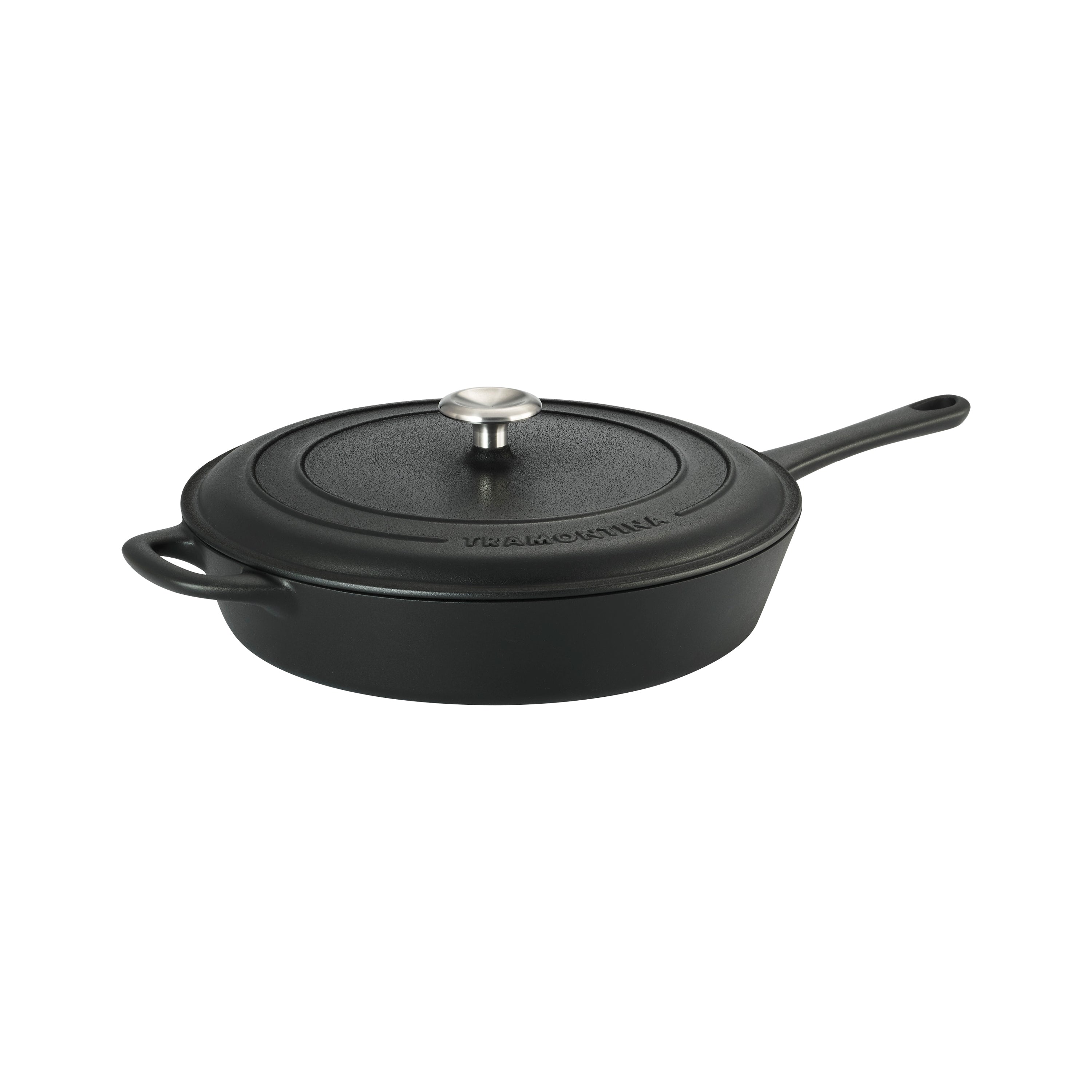 tramontina-12-5-inch-pre-seasoned-cast-iron-covered-skillet-with-self-basting-li image 1