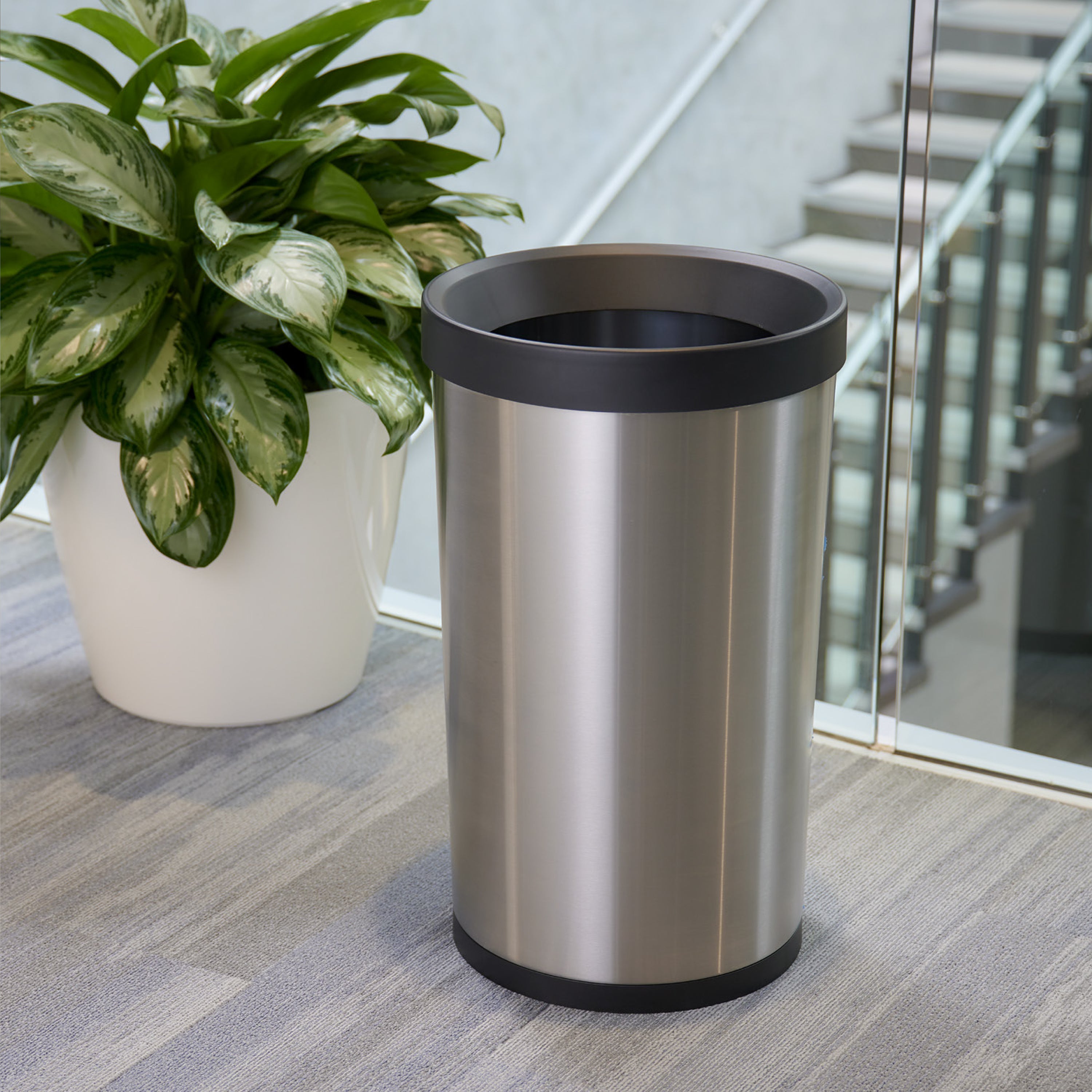 tramontina-13-gallon-stainless-steel-open-top-round-trash-bin image 2