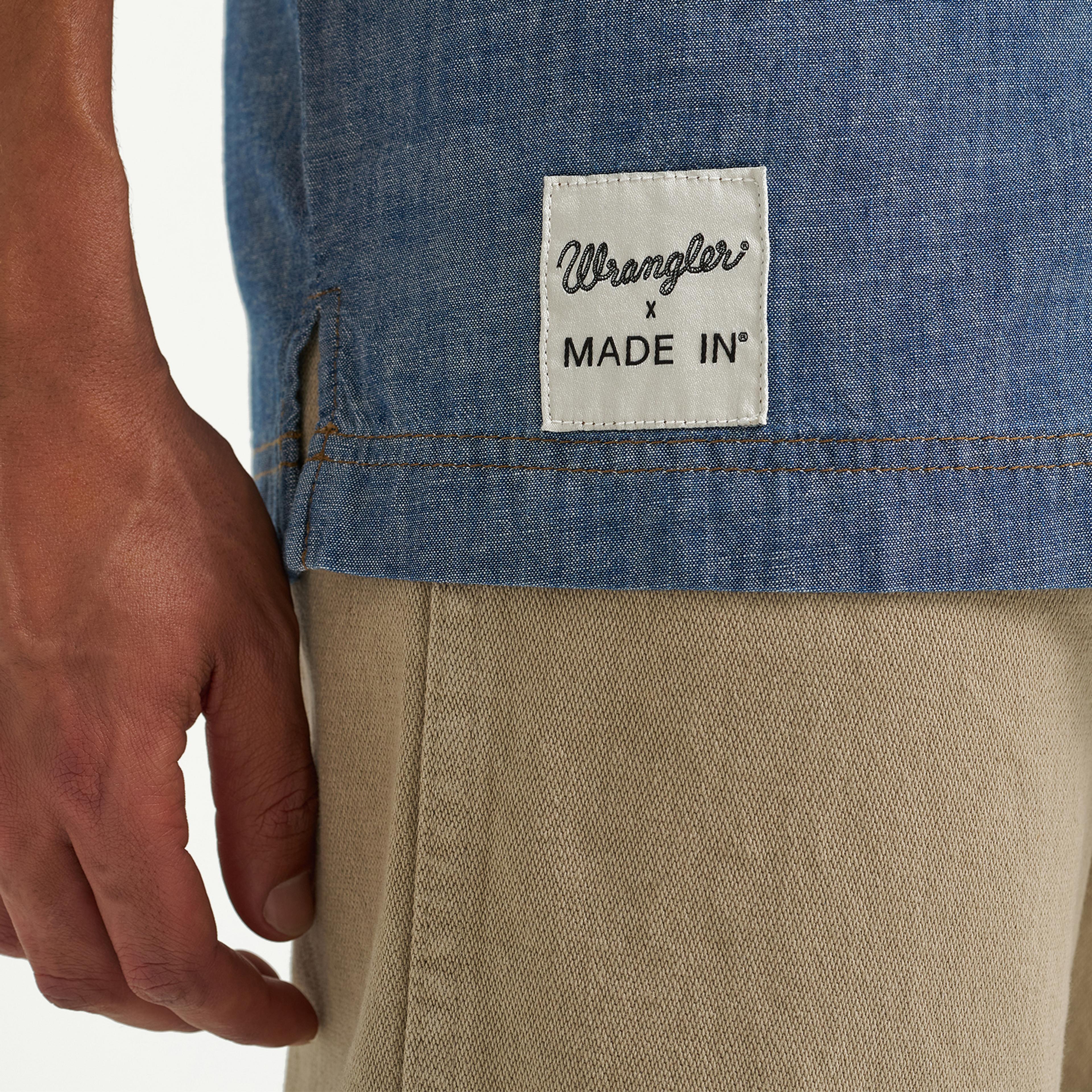 made-in-x-wrangler-double-breasted-lightweight-denim-chef-shirt image 2