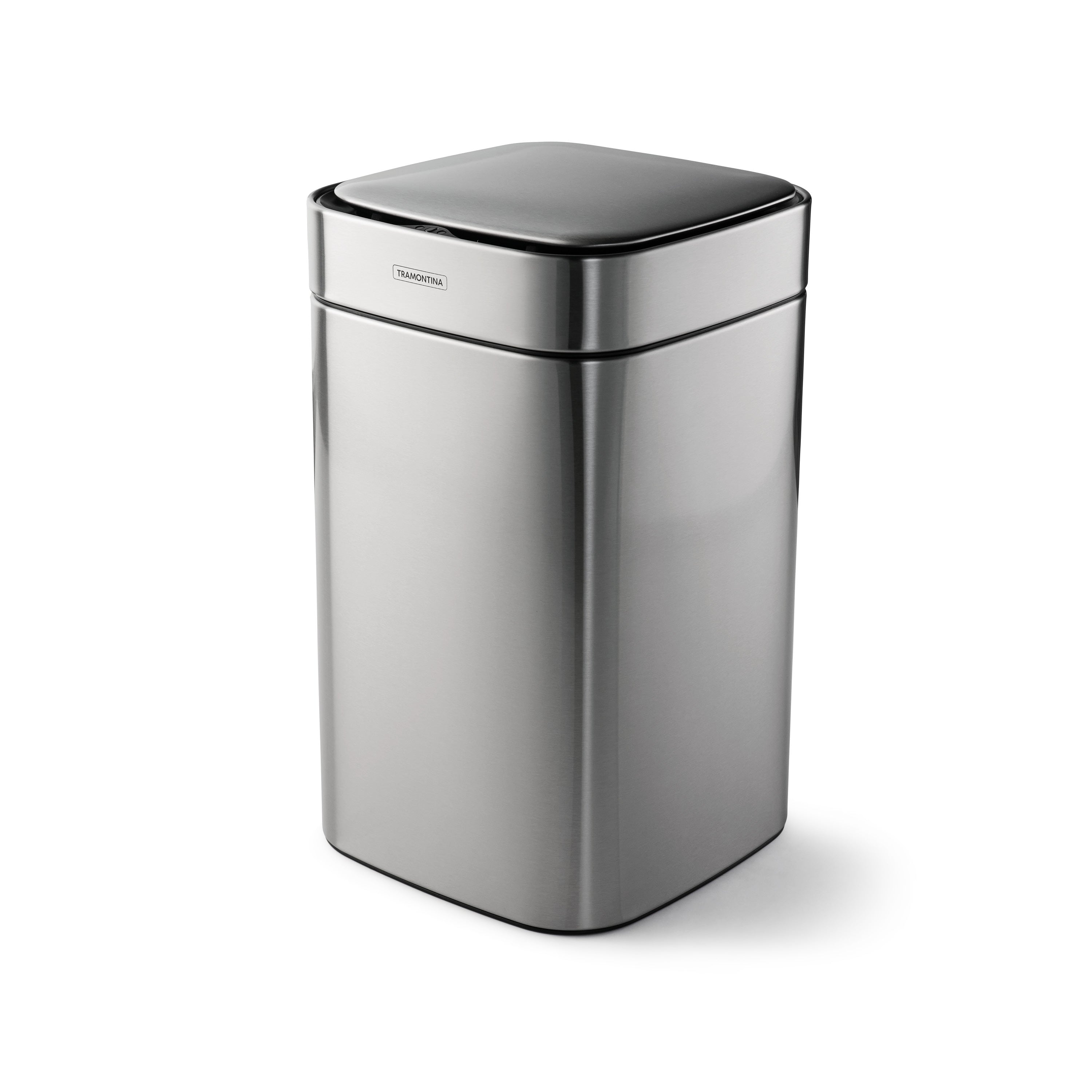 tramontina-3-17-gallon-stainless-steel-square-sensor-trash-can-with-stainless-st image 1