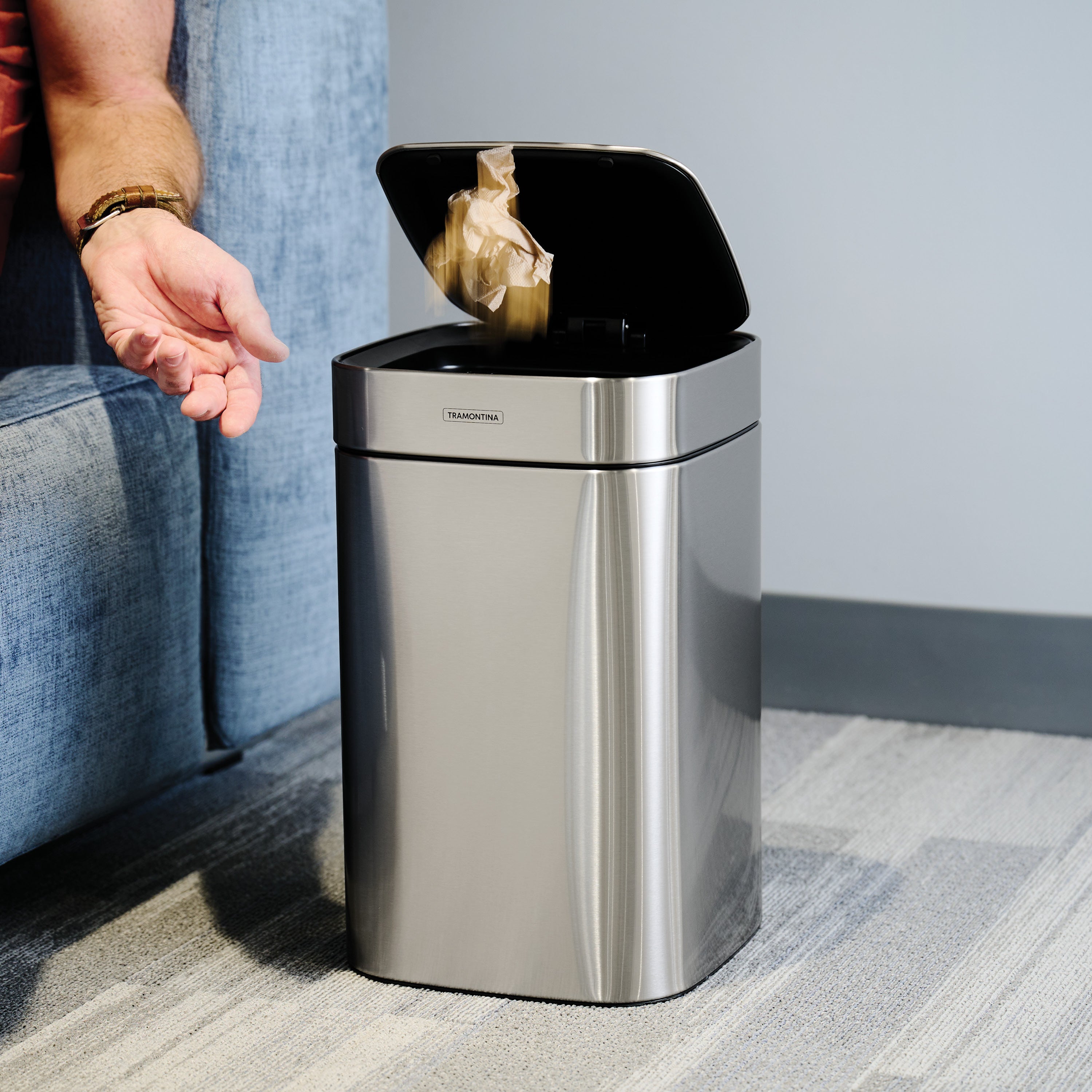 tramontina-3-17-gallon-stainless-steel-square-sensor-trash-can-with-stainless-st image 6
