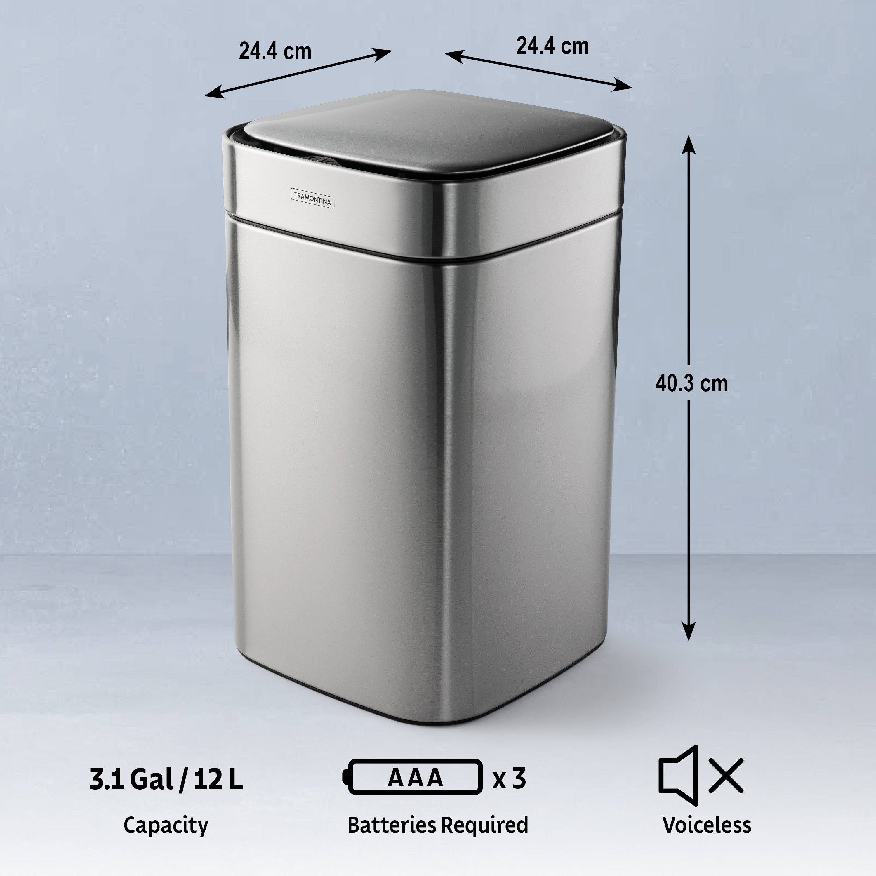 tramontina-3-17-gallon-stainless-steel-square-sensor-trash-can-with-stainless-st image 7