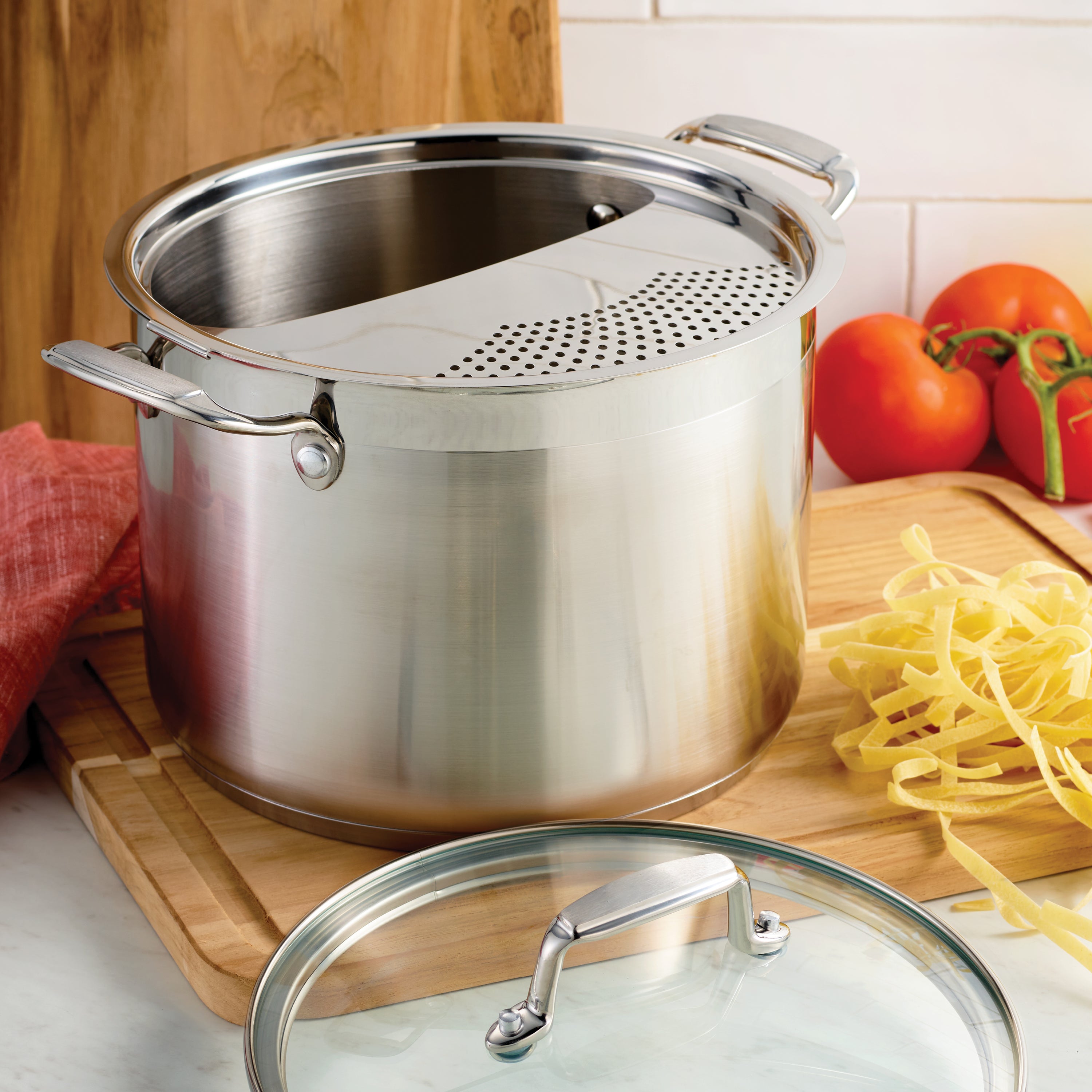tramontina-gourmet-3-piece-6-quart-stainless-steel-pasta-cooker-with-strainer-in image 2
