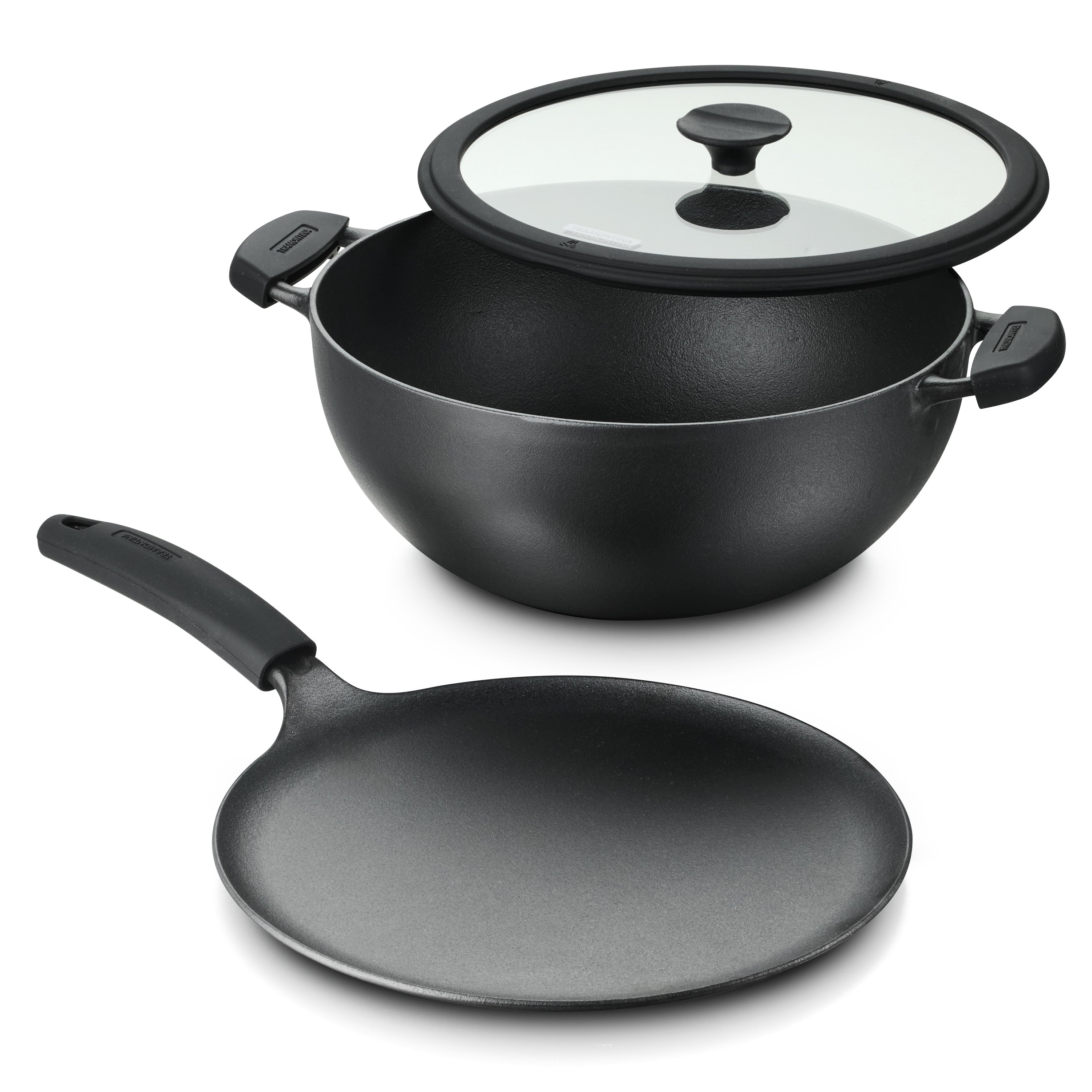 tramontina-3-piece-pre-seasoned-cast-iron-7-quart-deep-kadai-11-inch-flat-tawa-c image 1