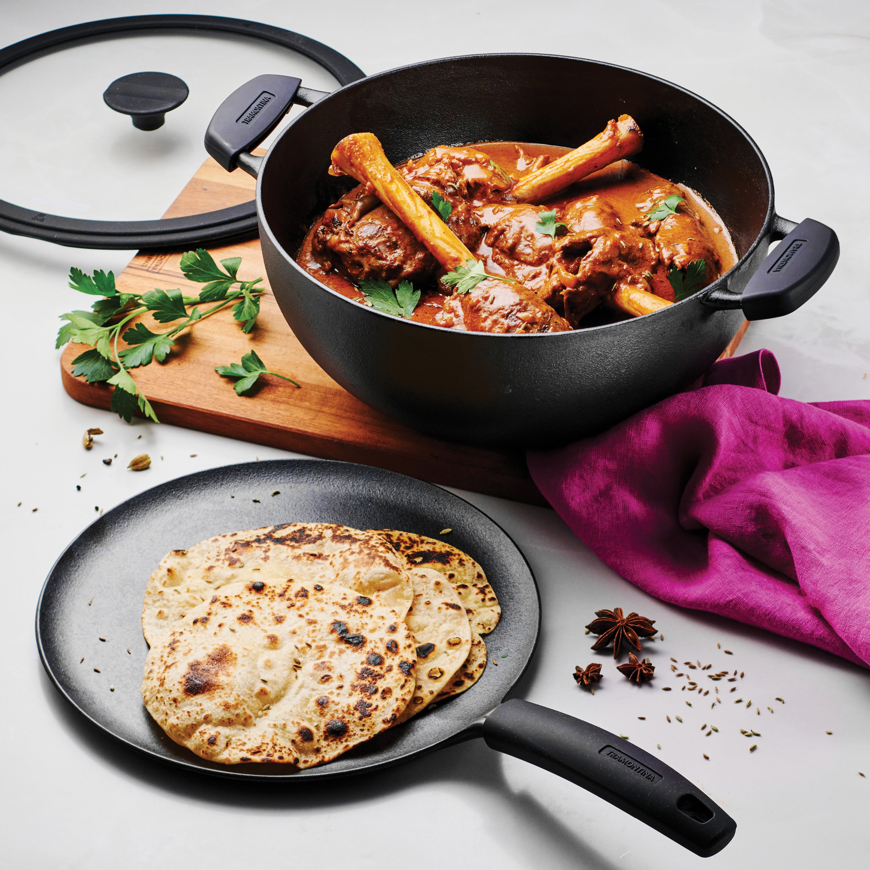 tramontina-3-piece-pre-seasoned-cast-iron-7-quart-deep-kadai-11-inch-flat-tawa-c image 2