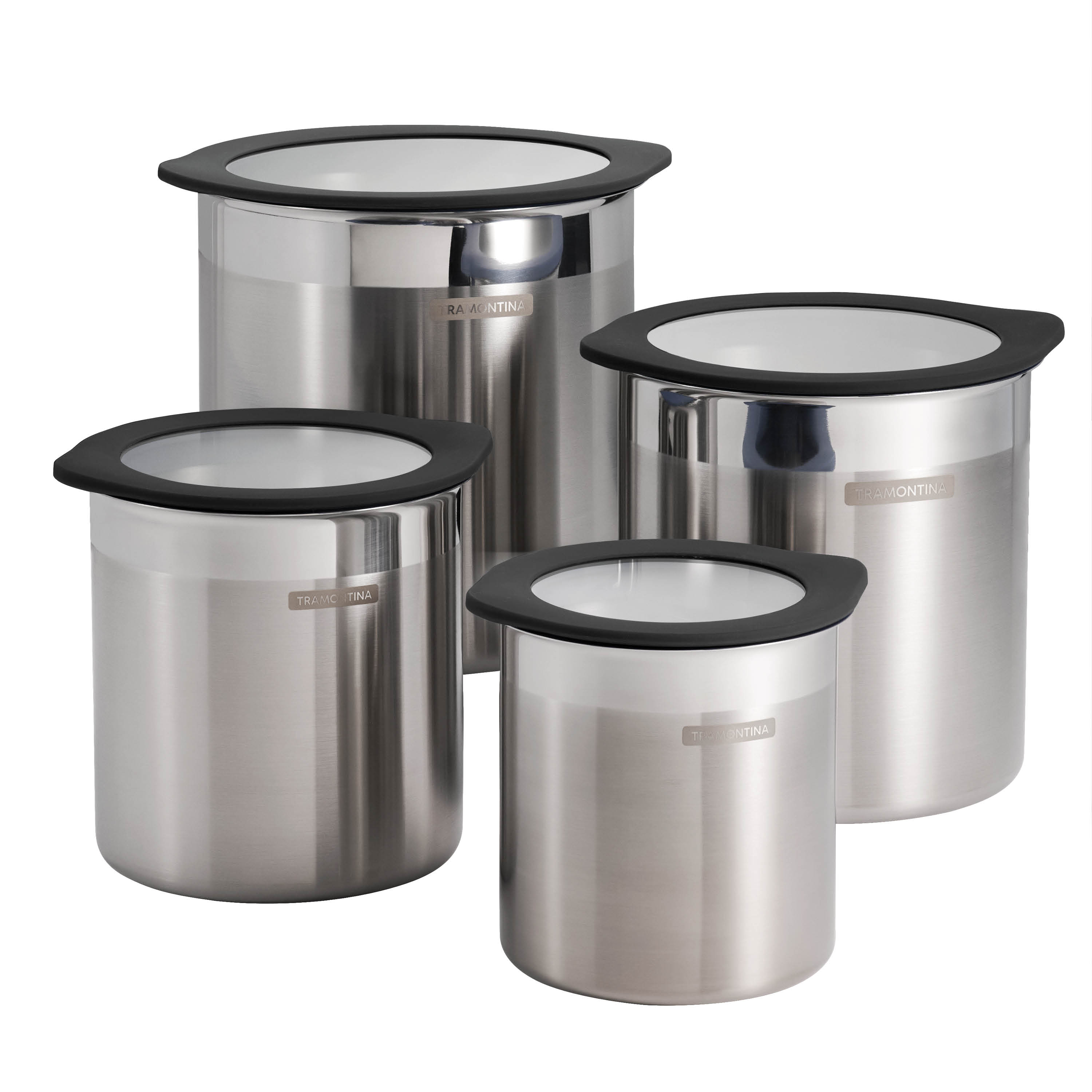 tramontina-4-piece-stainless-steel-canister-set-with-airtight-tempered-glass-lid image 1