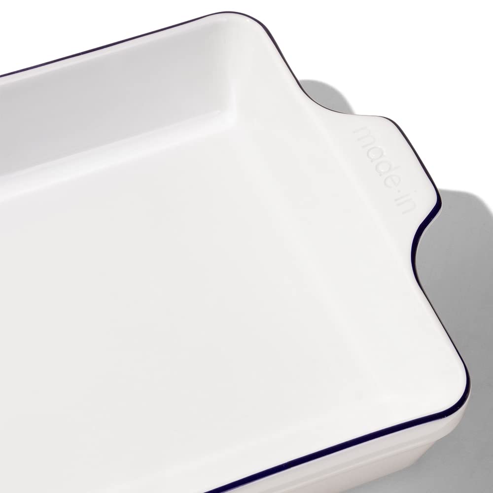 made-in-square-baking-dish-8x8-handcrafted-french-porcelain-navy-rim-thermal-sho image 2
