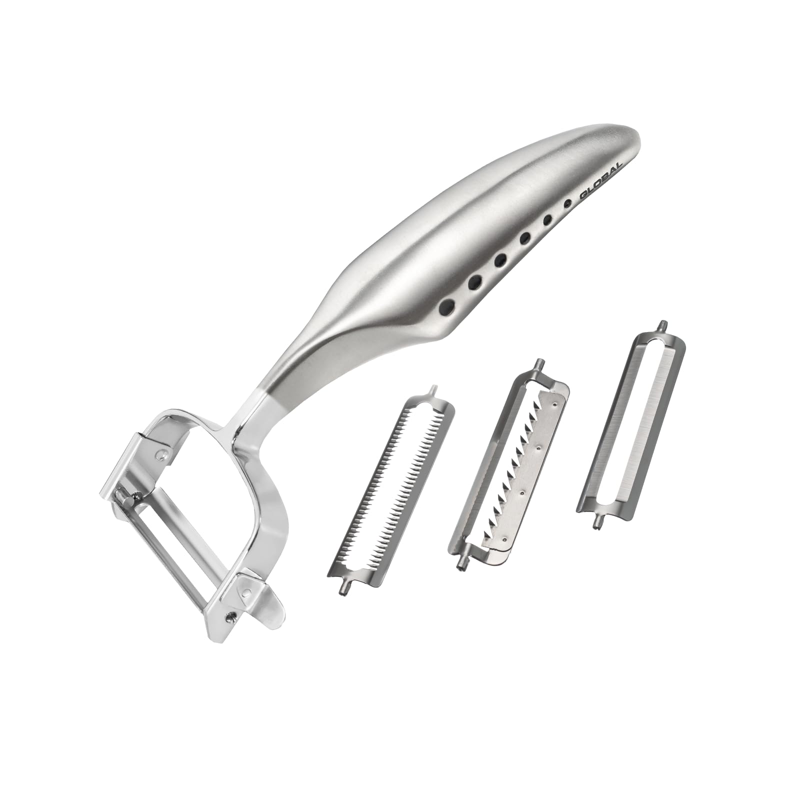 global-3-way-peeler-with-interchangeable-blades-lightweight-japanese-stainless-s image 1