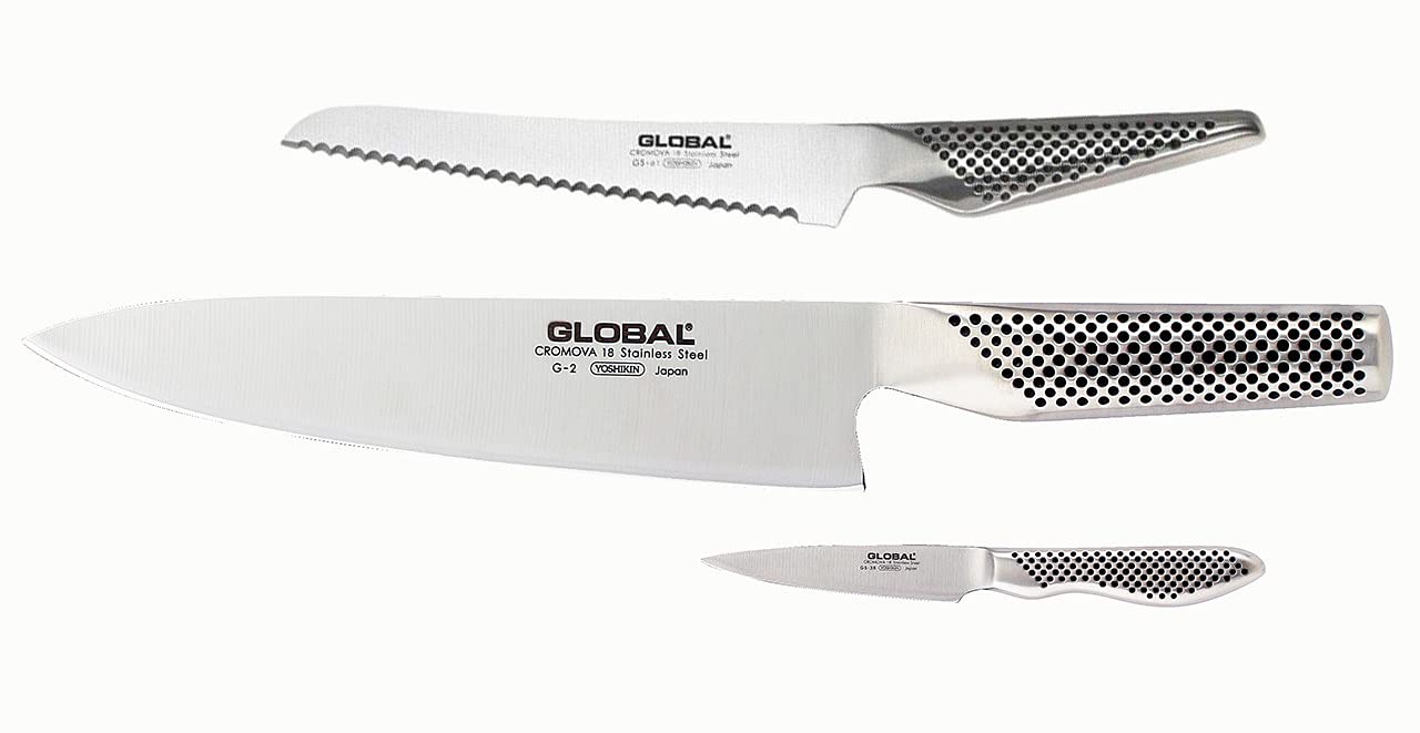 global-g-23861-classic-3-piece-stainless-steel-knife-set-with-cromova-18-blades image 1