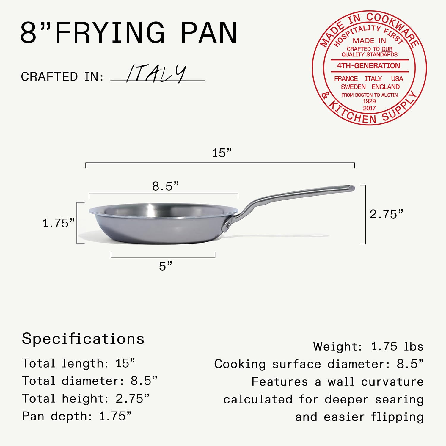 made-in-8-inch-stainless-clad-frying-pan-5-ply-professional-cookware-crafted-in- image 3