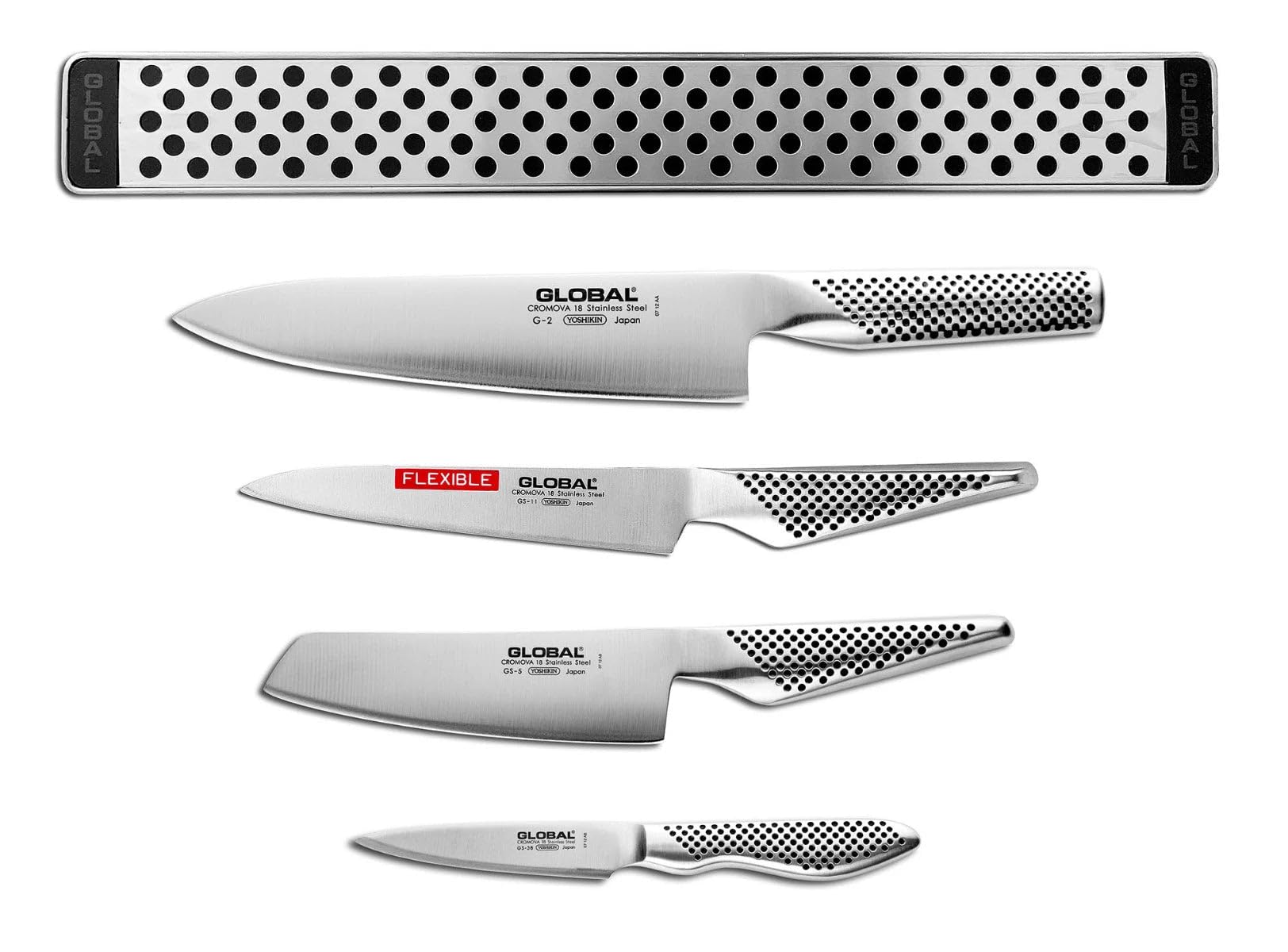 global-5-piece-magnetic-bar-knife-set-with-g-2-chef-s-gs-5-vegetable-gs-11-utili image 1
