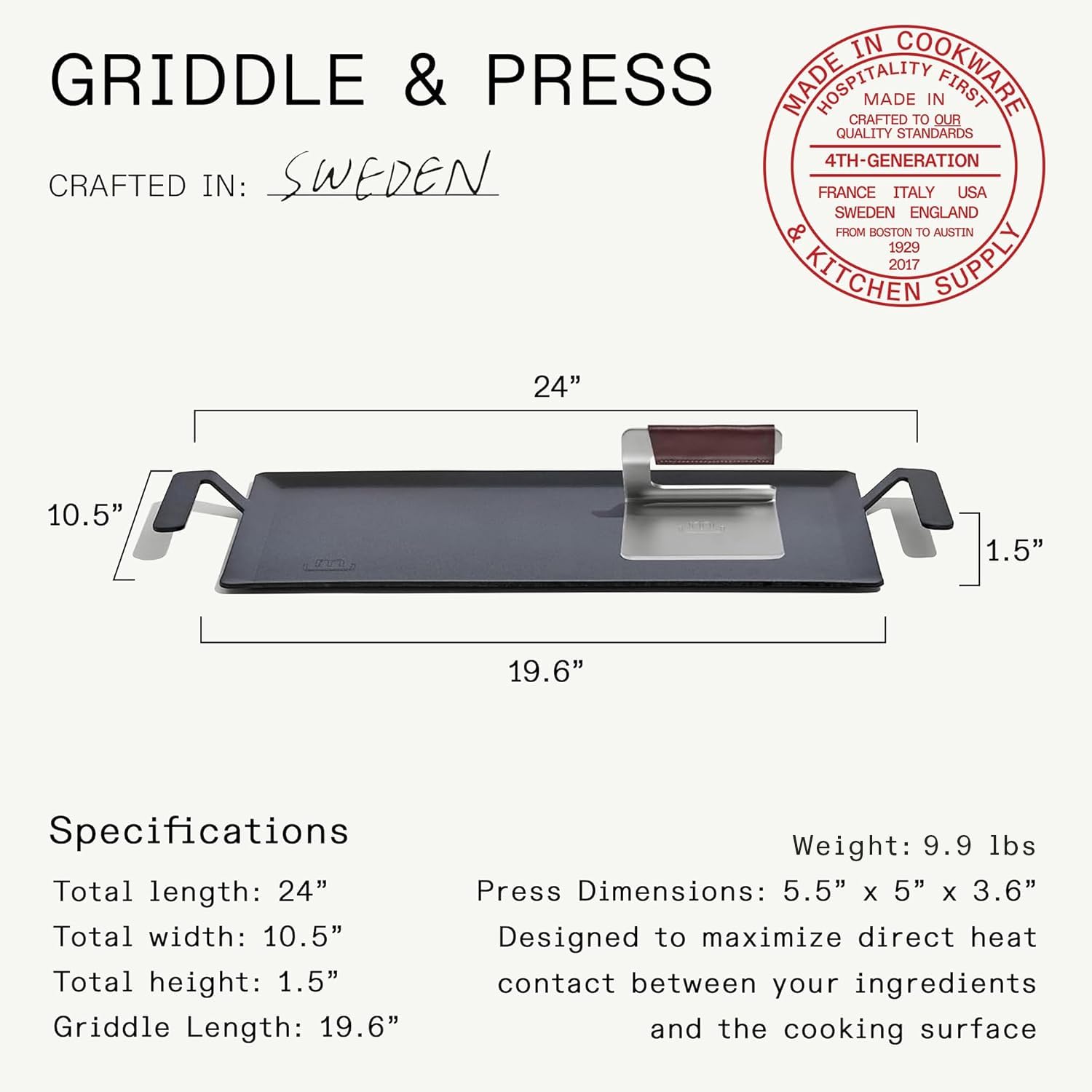 made-in-carbon-steel-griddle-grill-press-19-6-x-10-5-griddle-with-5-5-press-craf image 3