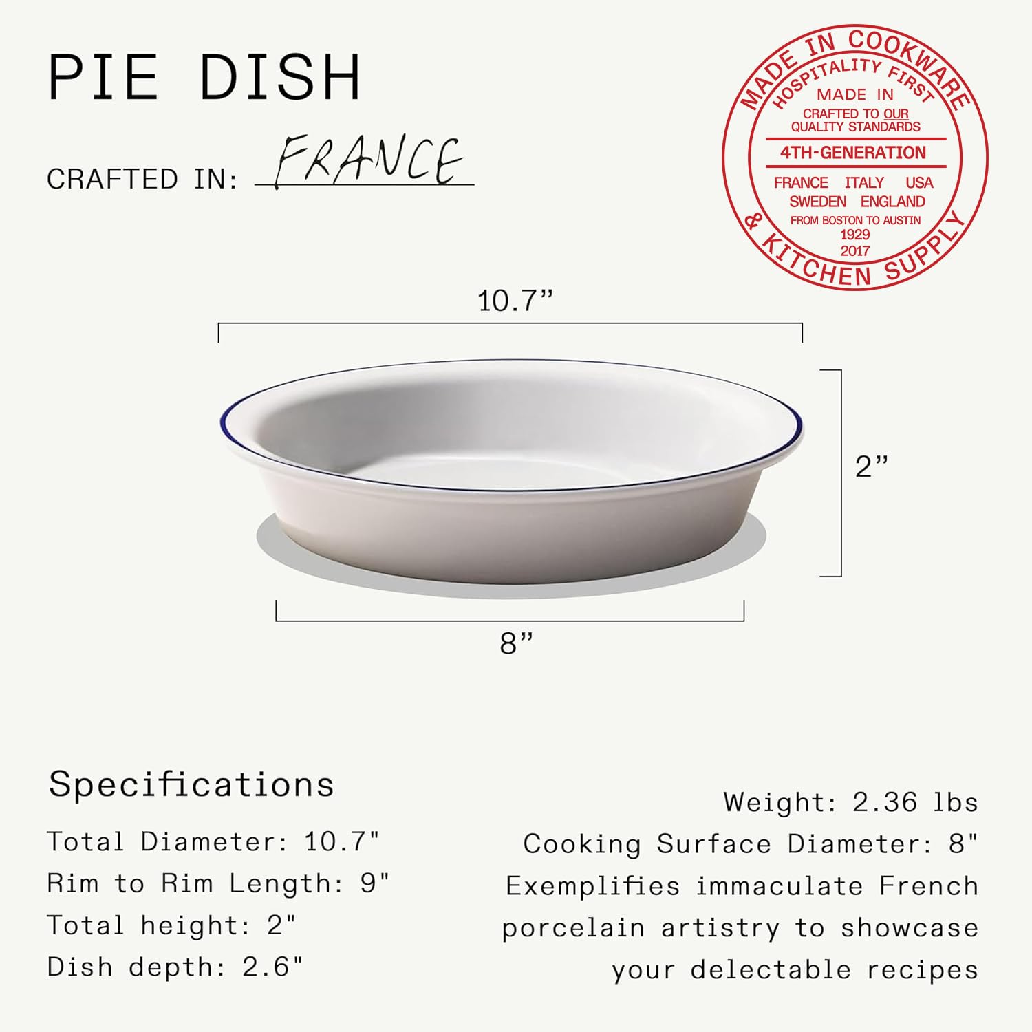 made-in-9-pie-dish-navy-rim-handcrafted-french-porcelain-professional-bakeware image 5